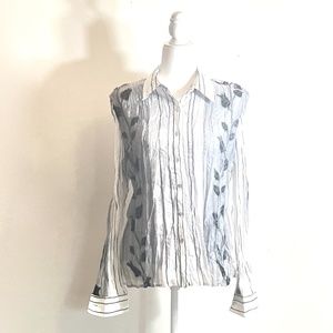 JAIPUR, Shades of Gray Button-Up Blouse, Size L, Velvet Vine, Lined Bodice